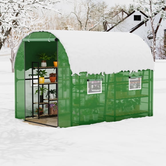 BeesClover Serre de Marche Robuste 78.74"x78.74"x98.42 Pouces, Cadre Extérieur en Acier Galvanisé avec Porte Moustiquaire et Fenêtre de Tunnel