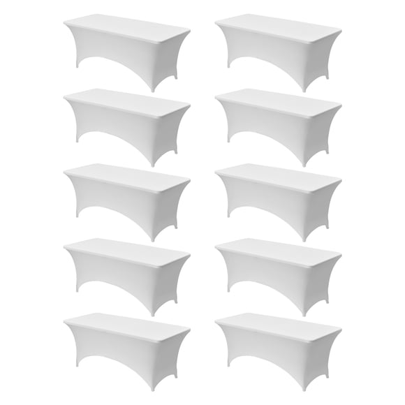 VEVOR Lot de 10 Nappes pour Table Rectangulaire Ajustée de 6 Pi, Housses de Table Blanches Extensibles Infroissables, Protège-Nappe Lavable en Spandex, pour Fête, Mariage, Cocktail, Banquet, Festival