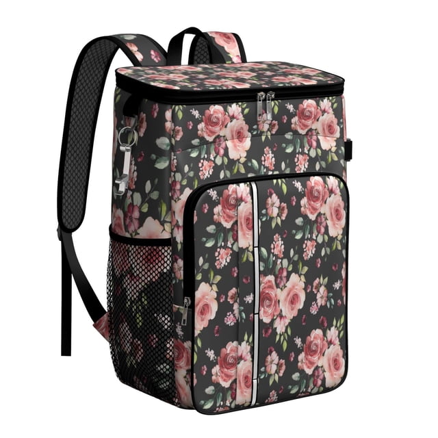 Floral and Hummingbird Illustration Backpack Cooler - Leakproof & Easy to Clean, 20L for Outdoor Adventures