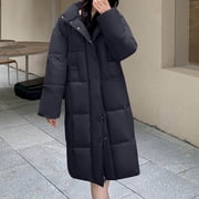 EGNMCR Womens Long Puffer Coat, Long Sleeve Padded Winter Down Coats, Hooded Parka Jacket Women's Fashion Loose Long Sleeve Cotton-Padded Jacket Long Frock Coat Women Coat