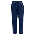 thumbnail image 4 of XZNGL Women Casual Solid Cotton Linen Drawstring Elastic Waist Long Wide Leg Pants, 4 of 6