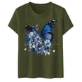 thumbnail image 4 of Hauts d'Été pour Femmes T-Shirt Imprimé à Col Rond Manches Courtes Sport Décontracté Surdimensionné Vert Armée S, 4 of 4