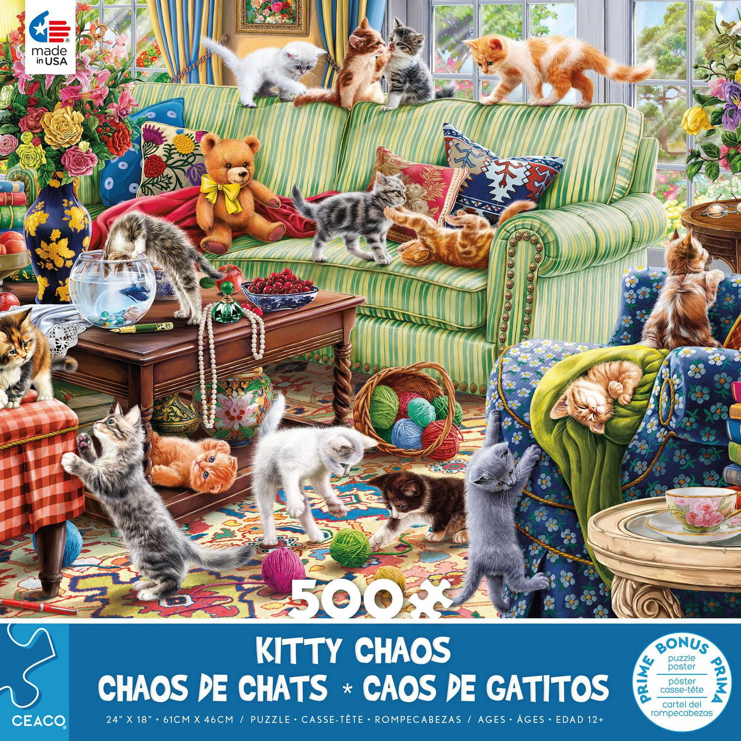 Ceaco Kitty Chaos 500-Piece Interlocking Jigsaw Puzzle for Adults Ages 14+