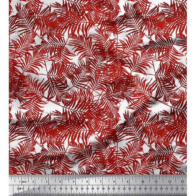 Soimoi Red Heavy Canvas Fabric Pine Leaves Print Fabric by the Yard 58 Inch Wide