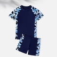 thumbnail image 3 of B91xZ Boys Rash Guard Swimsuits Set 2 Piece Short Sleeve Swim Shirts Quick Dry Bathing Suits with Trunks,Blue 5-6 Years, 3 of 5