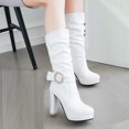 thumbnail image 4 of XZNGL Chaussures pour Femmes Mode Couleur Unie Mi-Mollet Bout Rond Talon Haut à Enfiler Bottes Cavalières, 4 of 9