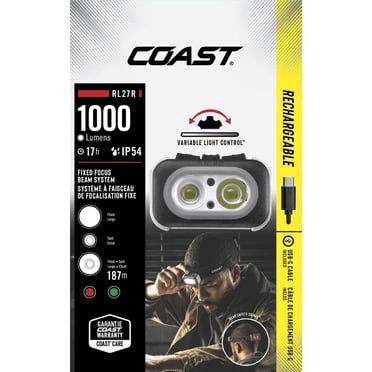COAST RL27R Rechargeable Plus Rear Loading 1000 Lumens Tri-Color LED Headlamp