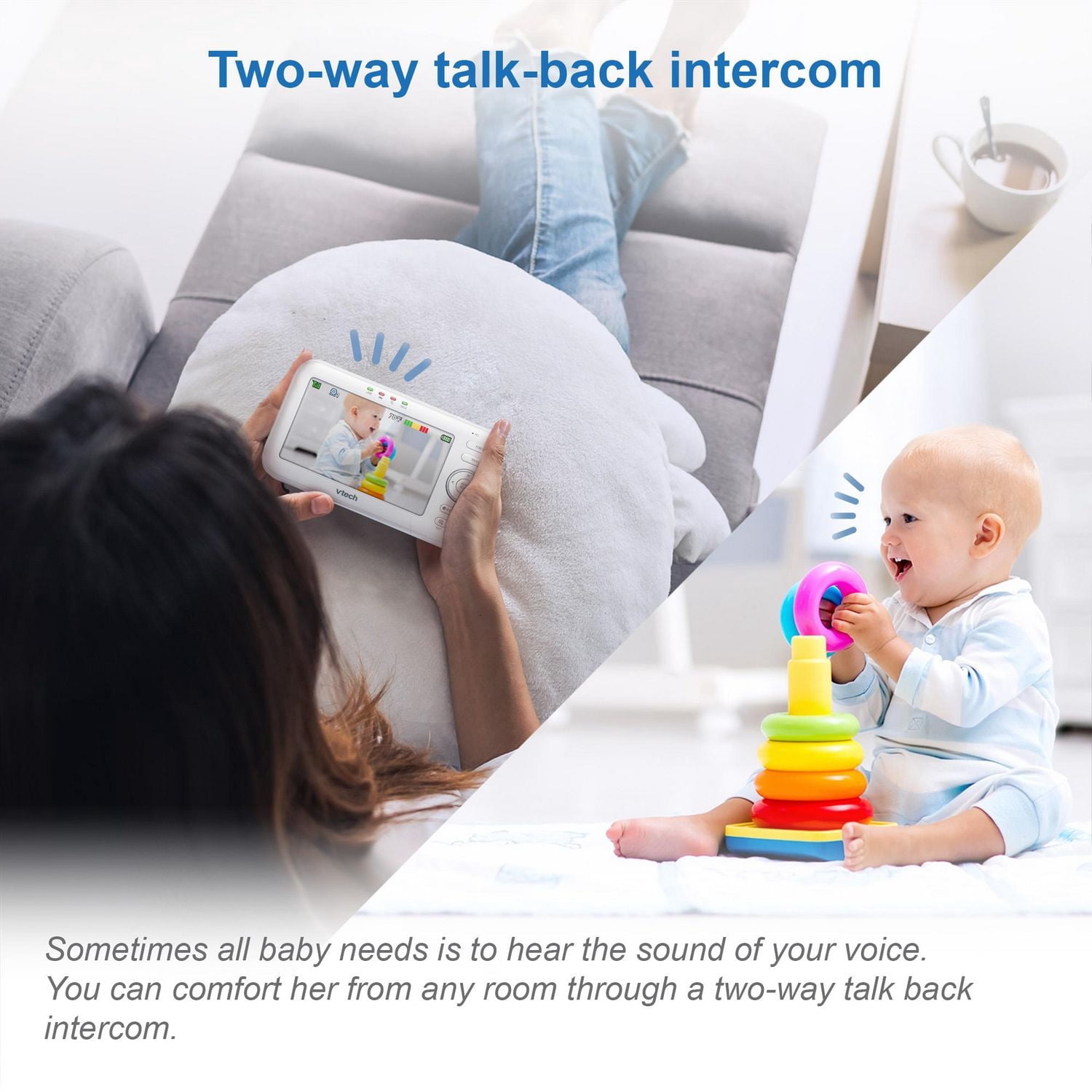 VTech VM5263 Moniteur de bébé vidéo numérique de 5 po à panoramique et inclinaison et veilleuse, VM5263 (blanc) de VTech
