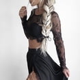 thumbnail image 4 of 2025 Manches Splicing Uni Ajusté T-Shirt Dames Hauts Chemise Femmes Maille Long Femmes Manches Longues Court Femmes, 4 of 5