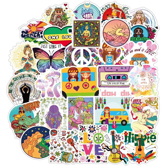 JHIJHOO Hippie Sticker Pack Of Hippy Stickers For Laptops Hydro Flasks Water Bottles Luggage