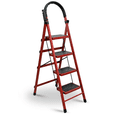 thumbnail image 1 of Joie-Ciel 4 Step Ladder, Steel Frame Folding Step Stool with Handrail, Anti-Slip Wide Pedals, Space-Saving Foldable Design, Red, 1 of 5