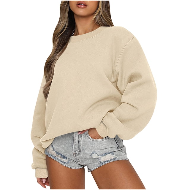 Yuyuzo Chandails en Molleton Basiques pour Femmes Manches Longues Chandail Col Rond Couleur Unie pour Femmes Coupe Décontractée