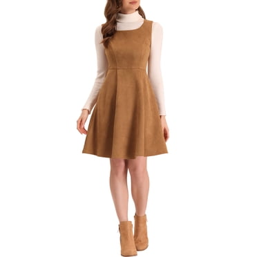INSPIRE CHIC Robe Chasuble Femme Sans Manches Décontractée Vintage en Faux Suède T-Shirt Robes TP Brun