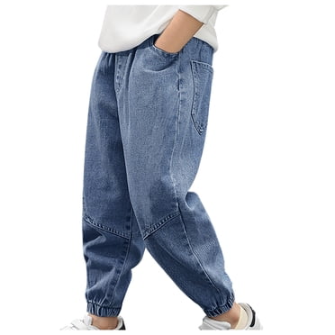 Yuyuzo Toddler Baby Boys Denim Pants Elastic Waist Pants Wide Leg Baggy Jeans Pants Solid Color