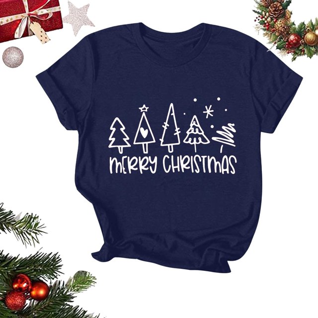 Amzcrzy Hauts d'Été pour Femmes Hauts de Noël Imprimés Col Rond Manches Courtes T-Shirt Haut Manches Courtes Col Rond T-Shirts pour Femmes Hauts Manches Courtes pour Femme