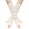 thumbnail image 1 of Gants Mitaines Sans Doigts Longs Tricotés Unis pour Femmes, Chauffe-Bras et Poignet d'Hiver, 1 of 1