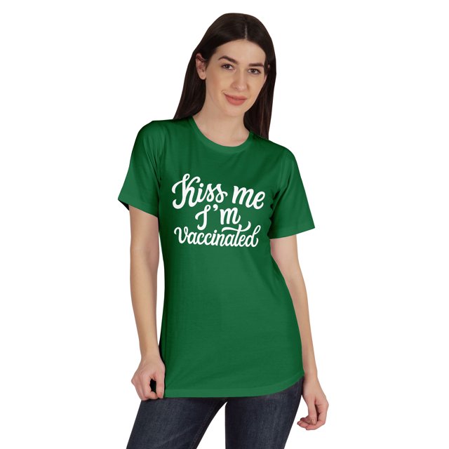 Inkmeso Embrasse-Moi Je Suis Vaccinée T-shirt Drôle Pro-Vaccin à Col Rond pour Femmes-Sc