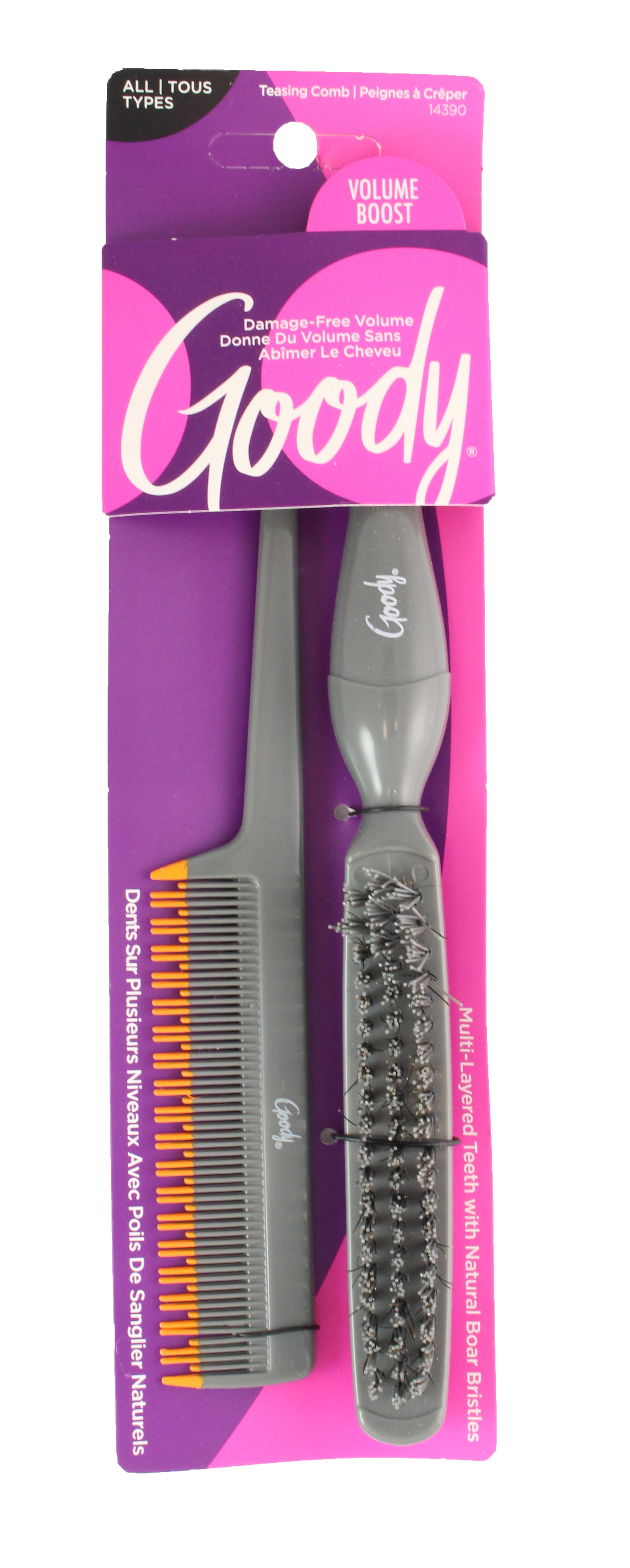 GOODY Ensemble de 2 pièces : peigne à volume et brosse à poils de sanglier
