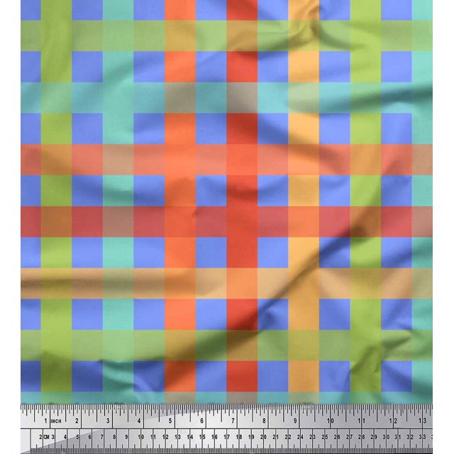 Soimoi Blue Rayon Fabric Check Check Print Sewing Fabric Yard 42 Inch Wide