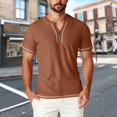 thumbnail image 2 of Txeol Vacation Sale Men's Waffle Henley Shirts Casual Summer Short Sleeve Textured Slim Fit Button Tops Solid Color Lightweight Basic Tee,Brown,XXL, 2 of 8