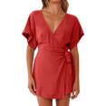 thumbnail image 2 of HBFAGFB Womens Jumpsuit Solid Color Simple V Neck Short Sleeve Rompers for Women Dressy Red Size M, 2 of 4