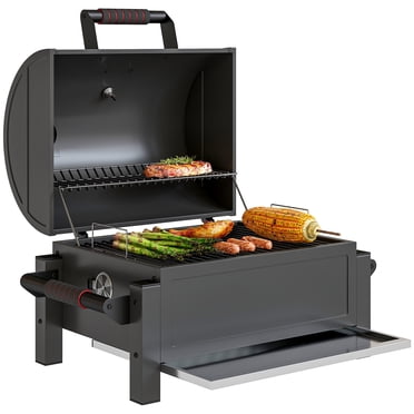 Outsunny Tabletop Charcoal Smoker with Lid, Small Barbecue, Black