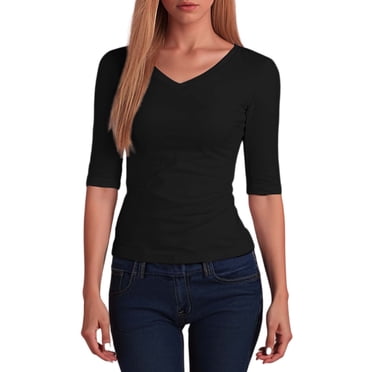 Lixiuxyad Women's V Neck Short Sleeve T Shirt Casual Basic Top Comfortable Soft Everyday Tee For Spring And Fall Black L