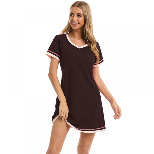 Pyjama d'Été pour Femmes Manches Courtes Col Cœur Pêche Robe de Nuit Décontractée Robe de Sommeil Ample Confortable Pyjama Robe de Maison Décontractée