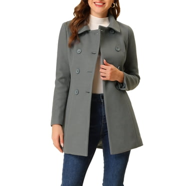 INSPIRE CHIC Women's Peter Pan Collar Double Breasted Winter Long Trench Pea Coat XS Dark Grey