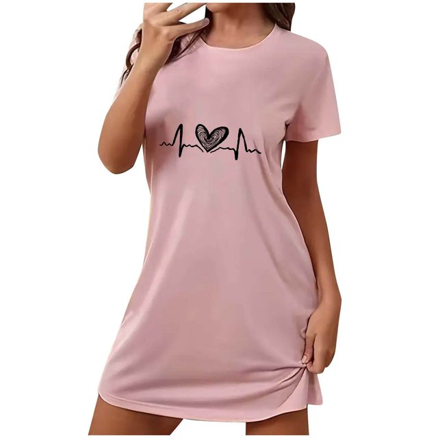 Rbaofujie Vêtements de Nuit pour Femmes Robe de Nuit Courte Surdimensionnée pour Femmes Imprimée à Col Rond et Manches Courtes Robe Vêtements de Nuit pour Filles