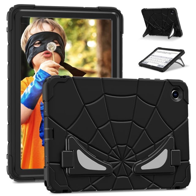 Étui Robuste Super Hero pour Enfants en Silicone Sécuritaire TPU PC à Armure Rigide pour Samsung Tab A9 A8 Plus Tablette Support Antichute Antichoc Noir Noir Tab A8 10.5 2021