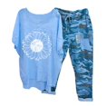 thumbnail image 2 of Mikilon Vêtements de Détente Confortables pour Femmes Ensemble 2 Pcs Imprimé Décontracté Manches Moyennes Col Rond + Pantalon Bleu-B 2TG, 2 of 6