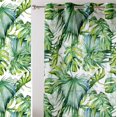 thumbnail image 2 of Vargottam Green Tropical Leaves Print Sheer Curtains for Short Windows - Set of 2 Panels, 63", Grommet Top, Printed Georgette, Light Filtering Drapes for Kitchen or Bedroom, 2 of 9