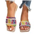 thumbnail image 2 of IUJSOY Womens Single Embroidery Band Slides Sandals Square Open Toe Slip on Summer Beach Flat Sandal, 2 of 9