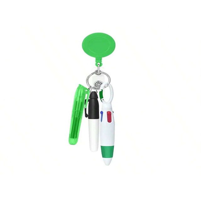 LNGOOR 1set Nurse Pen Set Include 1 Pieces Tip Highlighter 1 Pieces Permanent Marker Pen And 1 Pieces Retractable Ball Pen Pack With 1 Pieces Nurse Badge Clip Retractable ID Name Reels