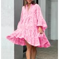 thumbnail image 4 of Jienlioq Robe Femme Liquidation Mode Femme Col en V Uni Broderie Patchwork Dentelle Bouton Robe Manches Longues, 4 of 7