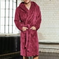 thumbnail image 2 of WZXFASHION Men's Winter Lengthened Coralline Plush Shawl Bathrobe Long Sleeved Robe Coat Intimates Wine Red XXL, 2 of 4