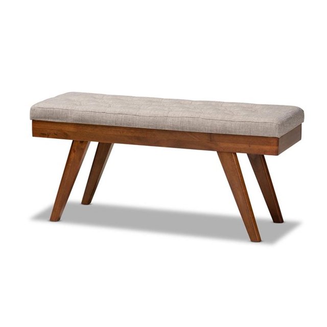 Baxton Studio Alona Mid-Century Upholstered Wood Bench in Light Gray