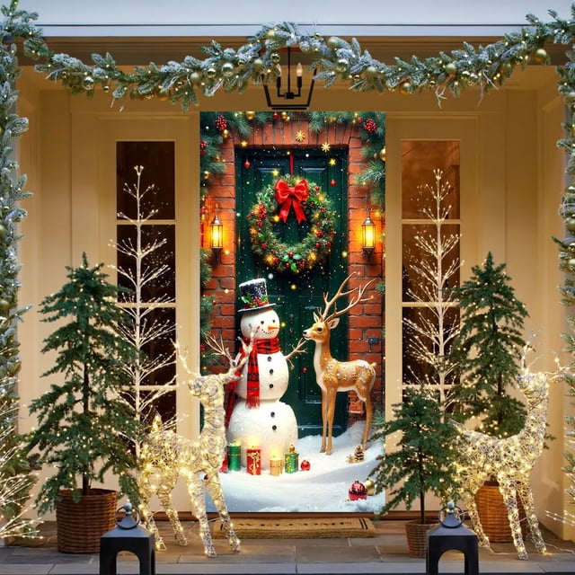 Uuiauoio Rideau de Porte de Noël Décoration de Vacances avec Design en Polyester pour Porte et Mur Intérieur Extérieur Décoration de Fête de Noël Fête à la Maison