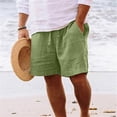 thumbnail image 2 of Men's Linen Shorts Casual Elastic Waist Drawstring Summer Beach Shorts, 2 of 6