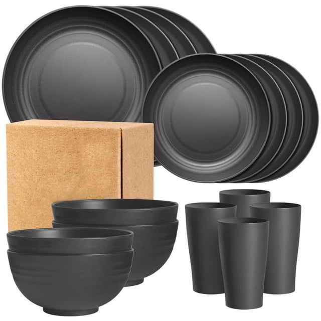 16-Piece Solid Color Plastic Tableware Set, Drop-Resistant Bowls, Plates, and Cups for Household Use, Durable and Dishwasher Safe