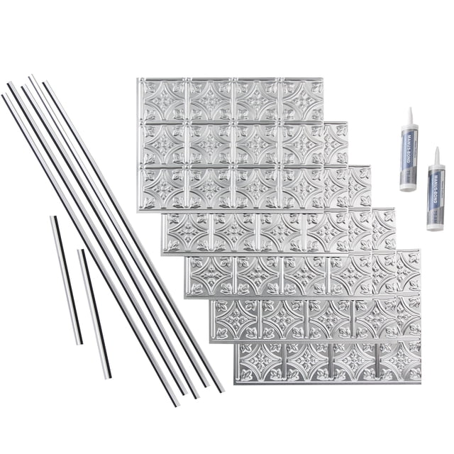 FASÄDE Traditional Style 1 Decorative Vinyl Backsplash 15 sq ft Kit in Brushed Aluminum