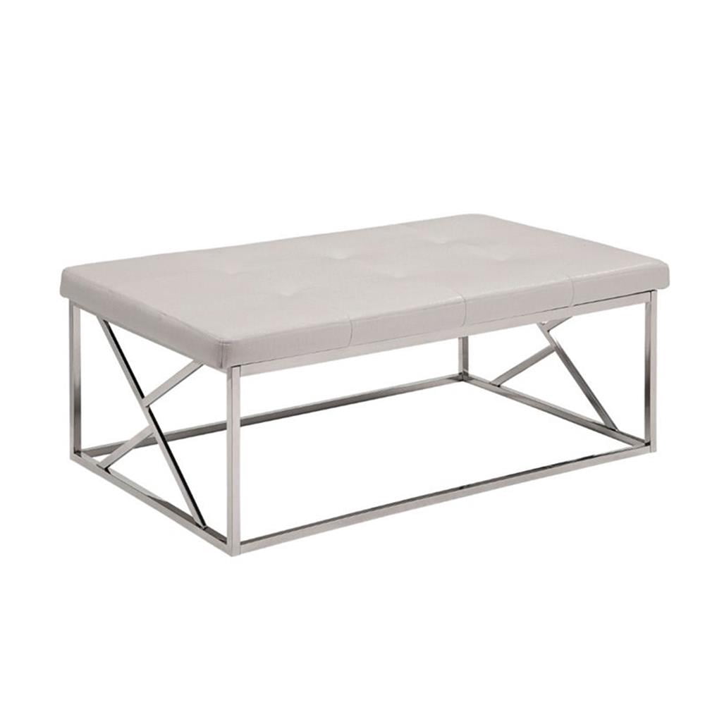 Furniture of America Motto Contemporary Faux Leather Tufted Bench in White