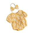 thumbnail image 2 of Wangsaura Nouveau-Né Bébé Filles Rompers Marguerite Impression Manches Courtes Col Rond Bébé Bodys Vêtements d'Été avec Bandeau, 2 of 10