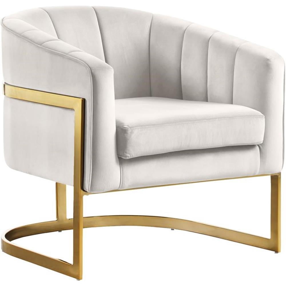 Meridian Furniture Carter Fauteuil d'Appoint en Velours Crème avec Base en Acier Inoxydable