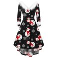 thumbnail image 2 of FOCUSNORM Robe de Noël Juniors pour Femmes Manches Longues en Peluche Col en V Dessin Animé Fête Midi, 2 of 8