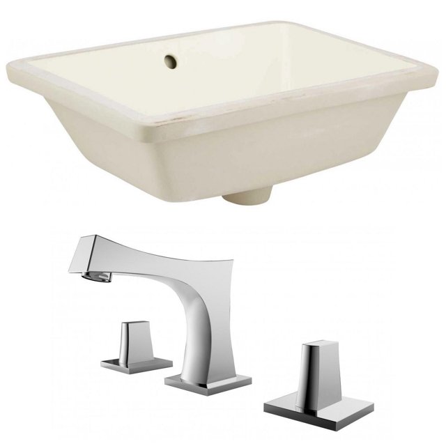18.25-in. W Rectangle Bathroom Undermount Sink Set In Biscuit - Chrome Hardware AI-22806