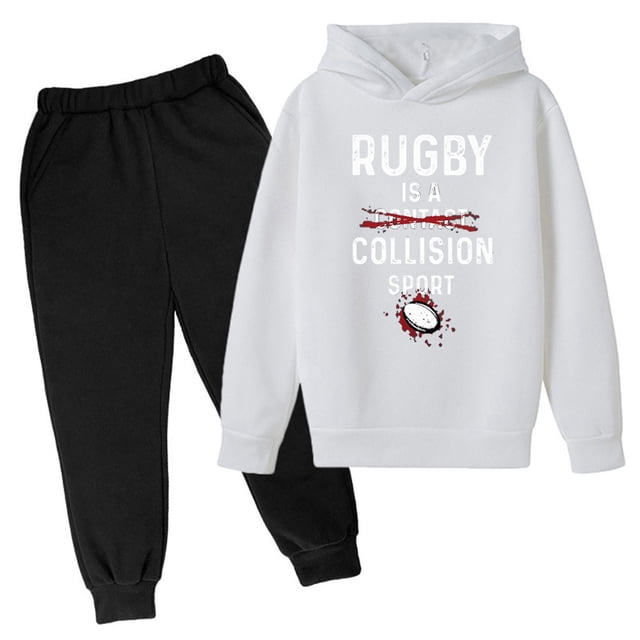 Hiiyo Big Boys Outfits Rugby Letter Print Hoodie and Sweatpants Sports Sweatsuit