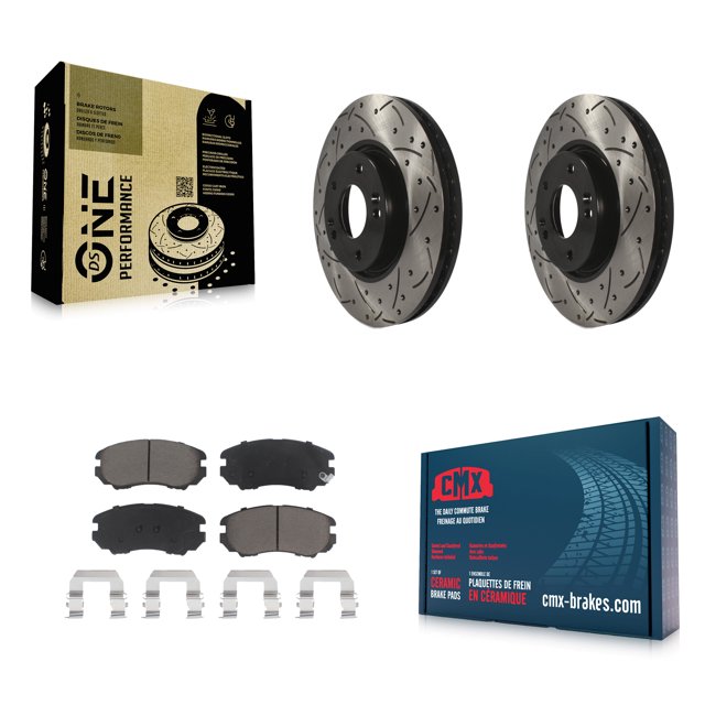 Transit Auto Front Coated Drilled Slotted Disc Brake Rotors and Ceramic Pads Kit for Car 2006-2010 Hyundai Sonata 3.3L KDC-100212