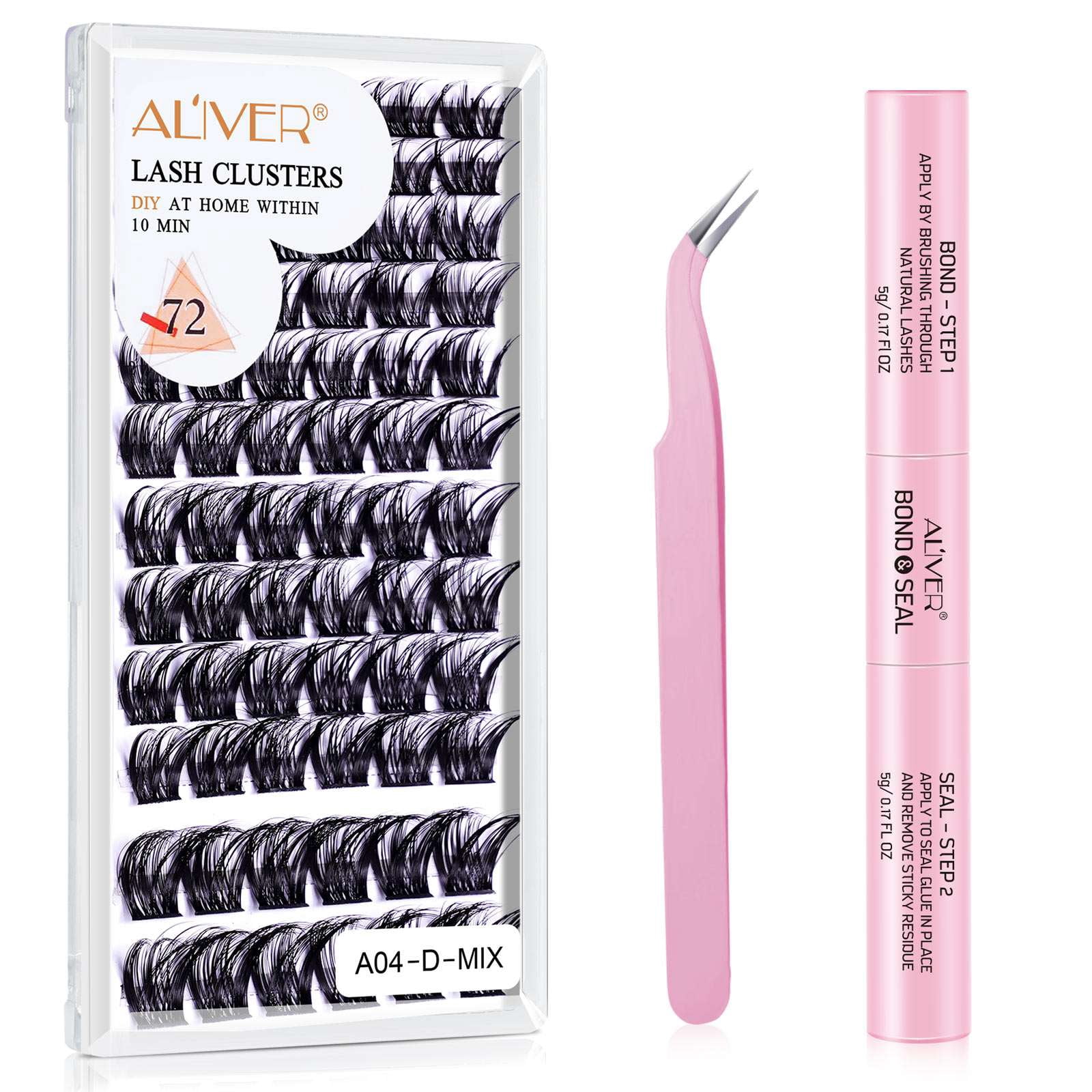 DIY Lash Extension Kit, Lash Cluster 72 Pcs with 72h Strong Hold Lash Bond and Seal + Cluster Eyelashes Applicator Tool Eyelash Extensions Kit for Self Applicator at Home
